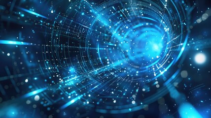 Poster - abstract cosmic scene with blue digital elements and stars. space design. aig53f.