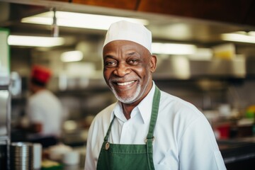 Wall Mural - Smiling portrait of a senior male chef in commercial kitchen