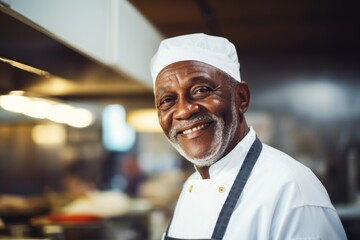 Sticker - Smiling portrait of a senior male chef in commercial kitchen
