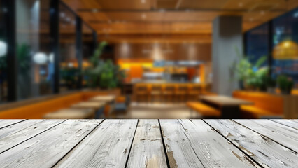 Wall Mural - Night Scene: Empty Table with Restaurant Background for Ads