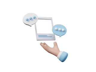 Poster - Communication through electronic gadgets and speech bubbles symbol for chat on social media icon isolated on transparent background. Creative concept idea social networks. 3d rendering illustration