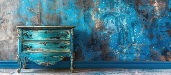 Poster - Blue painted furniture after renovation has second life. with copy space image. Place for adding text or design