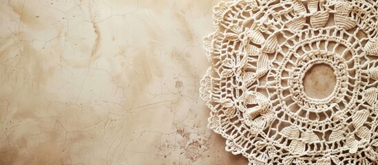 Poster - Vintage Monogram Handmade Crochet Doily. Copy space image. Place for adding text or design