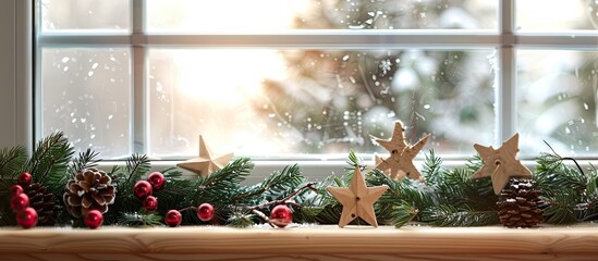 Canvas Print - Swedish Christmas decoration in a windowsill. with copy space image. Place for adding text or design