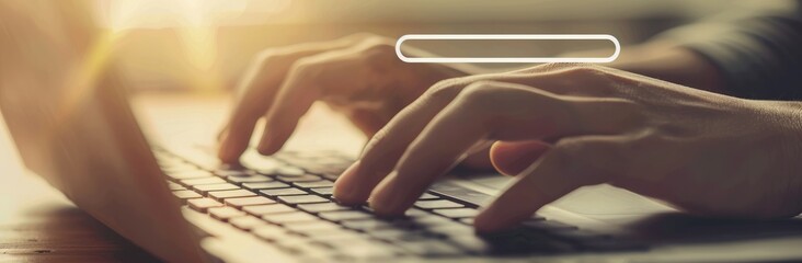 Poster - CloseUp image showing hands typing on a laptop keyboard with stunning bokeh effects AIG59