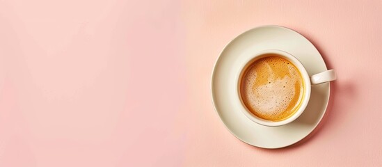 Fototapete - Black coffee with milk flatlay view on pastel background. with copy space image. Place for adding text or design