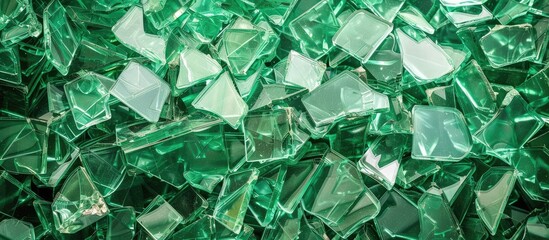 Poster - Top view background many recycle pieces of broken glass in green. with copy space image. Place for adding text or design