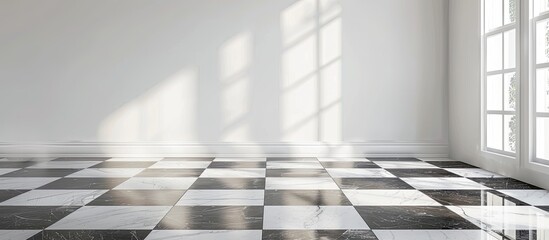 Poster - white and black tile flooring in the interior of the house. with copy space image. Place for adding text or design