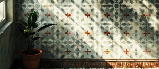 Poster - Lights and shadows on 60s tiles. with copy space image. Place for adding text or design