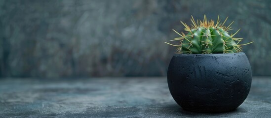 Poster - Mini cactus ornamental plant in black pot. with copy space image. Place for adding text or design