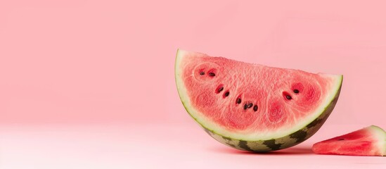 Fototapete - Watermelon slice Isolated on pastel background  Food. with copy space image. Place for adding text or design