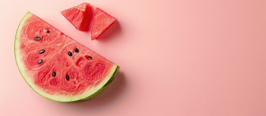 Fototapete - Watermelon slice Isolated on pastel background  Food. with copy space image. Place for adding text or design