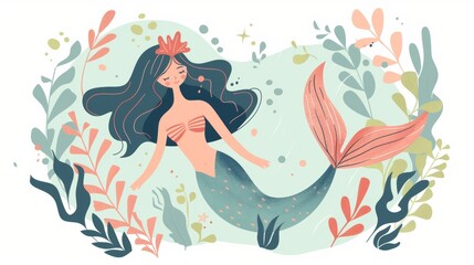 Wall Mural - Vector illustration of a beautiful mermaid.