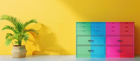 Poster - plastic dresser with colorful drawers. with copy space image. Place for adding text or design