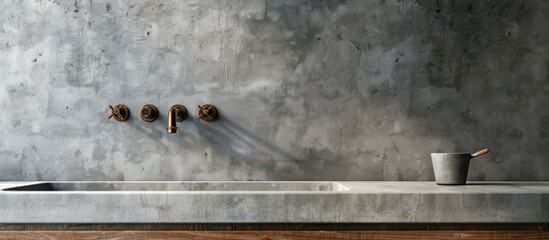 Wall Mural - Faucetc and cement sinks. with copy space image. Place for adding text or design