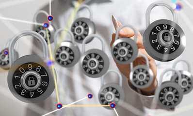 Poster - Information technology protected with firewall, secure access and encryption against cyber