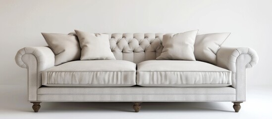 Wall Mural - Contemporary style linen material sofa with pillows. with copy space image. Place for adding text or design