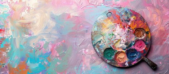 Poster - Artist palette isolated on pastel background  Design. with copy space image. Place for adding text or design