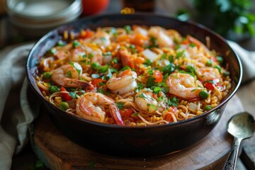 Wall Mural - Shrimp and Noodle Stir Fry Dish