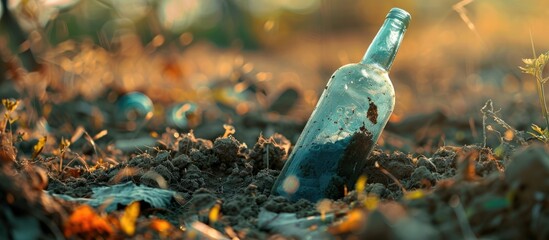 Aufkleber - the bottle is buried in the ground pastel background. with copy space image. Place for adding text or design