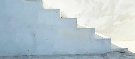 Aufkleber - White concrete stair with white beach sand background. Taken indoor for background, abstract, wall paper concepts. with copy space image. Place for adding text or design