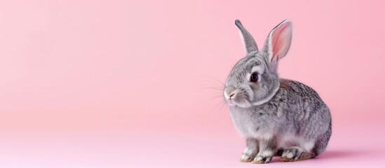 Aufkleber - grey rabbit on a pastel background  Isolated  Nature. with copy space image. Place for adding text or design