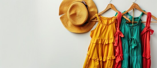 Aufkleber - Collection summer clothes on a white background. Copy space image. Place for adding text or design