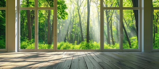 Poster - Vertical Bright window with trees outside the master. with copy space image. Place for adding text or design