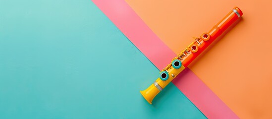 Poster - Plastic recorder flute isolated on the pastel background. with copy space image. Place for adding text or design