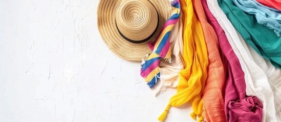 Aufkleber - Collection summer clothes on a white background. Copy space image. Place for adding text or design