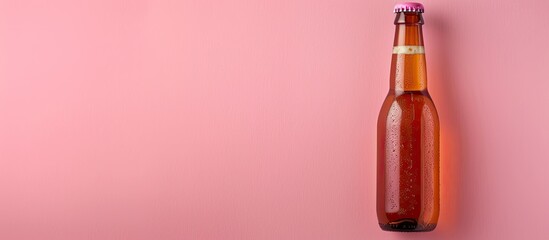 Leinwandbilder - Beer bottle isolated on pastel background Food  Isolated. with copy space image. Place for adding text or design