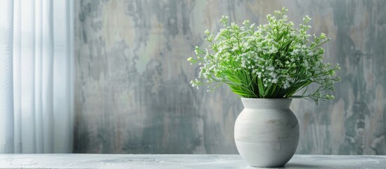 Aufkleber - Decorative ceramic vase. Beautiful floral arrangement of af artificial plant in flower pot. Stylish Interior composition in home design. with copy space image. Place for adding text or design