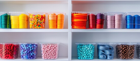 Aufkleber - Plastic boxes for storing threads. Home hobby. with copy space image. Place for adding text or design