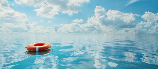 Aufkleber - life belt at the sea with island blue sky and clouds. with copy space image. Place for adding text or design