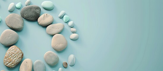 Poster - ring of wood with stones pastel background  Abstract. with copy space image. Place for adding text or design