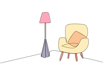 Poster - single one line drawing stylish room with full furniture modern. a minimalist room with a trendy sty