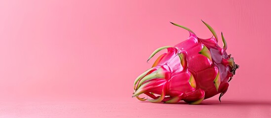 Red dragon fruit on pastel background Isolated  Nature. with copy space image. Place for adding text or design