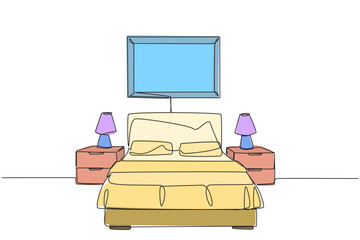 Poster - single continuous line drawing stylish room with full furniture modern. luxurious interior. fully fu