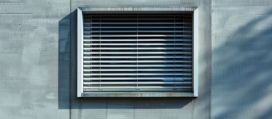 Poster - A window with semi opened blinders on a wall. with copy space image. Place for adding text or design