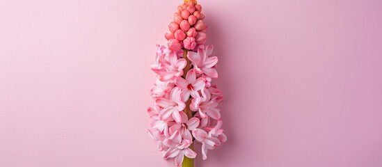 Wall Mural - opening pink hyacinth, process over a few days, isolated on pastel background. with copy space image. Place for adding text or design