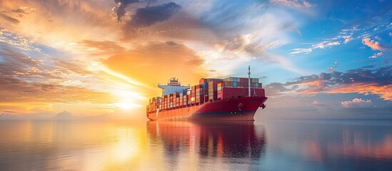 Poster - Global business logistics import export background and container cargo freight ship transport concept. Copy space image. Place for adding text or design