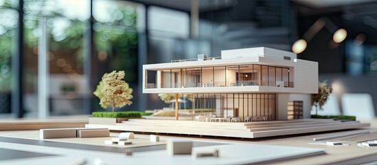 Aufkleber - Concept Agreement between the employer and architect Nick and desk of Architectural project in construction site or office building  and Building models. with copy space image