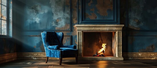 Aufkleber - Armchair next to a fireplace. with copy space image. Place for adding text or design