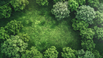 Wall Mural - panoramic view of a green landscape, aaerial view of a green landscape, green ecology landscape with trees