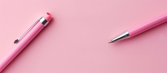 Poster - Pink girls pen on pastel background isolation  Business. with copy space image. Place for adding text or design