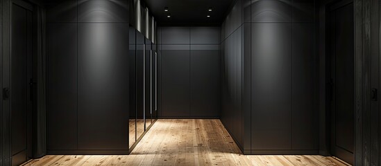 Aufkleber - Home corridor with black wardrobe and wooden floor. with copy space image. Place for adding text or design
