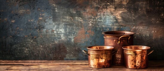 Poster - Old copper pots. with copy space image. Place for adding text or design