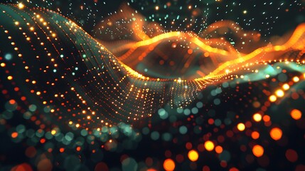 Poster - Abstract data technology background featuring connecting dots and lines on a dark backdrop, rendered in 3D with a resolution of 4k.