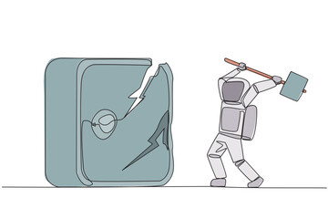 Poster - single one line drawing young astronaut preparing to hit the big safe deposit box. boss is furious w