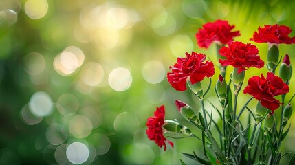 Poster - Red Carnations with Greenery: A composition featuring vibrant red carnations arranged with lush greenery